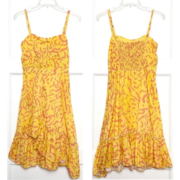 DEREK LAM Squiggle Print Square Neck Sleeveless Asymmetric Tier Ruffle Dress 6 - Picture 7 of 12